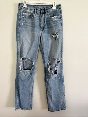 American Eagle Jeans Blue Denim Low Rise Baggy Distressed Size 6R